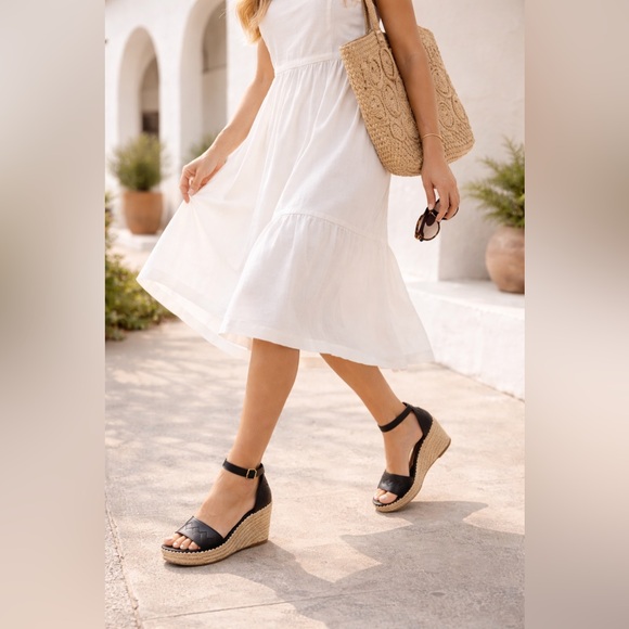 Franco Sarto Shoes - Franco Sarto Clemens Espadrille Wedge Sandals Black Leather Woven Strap Jute, 8